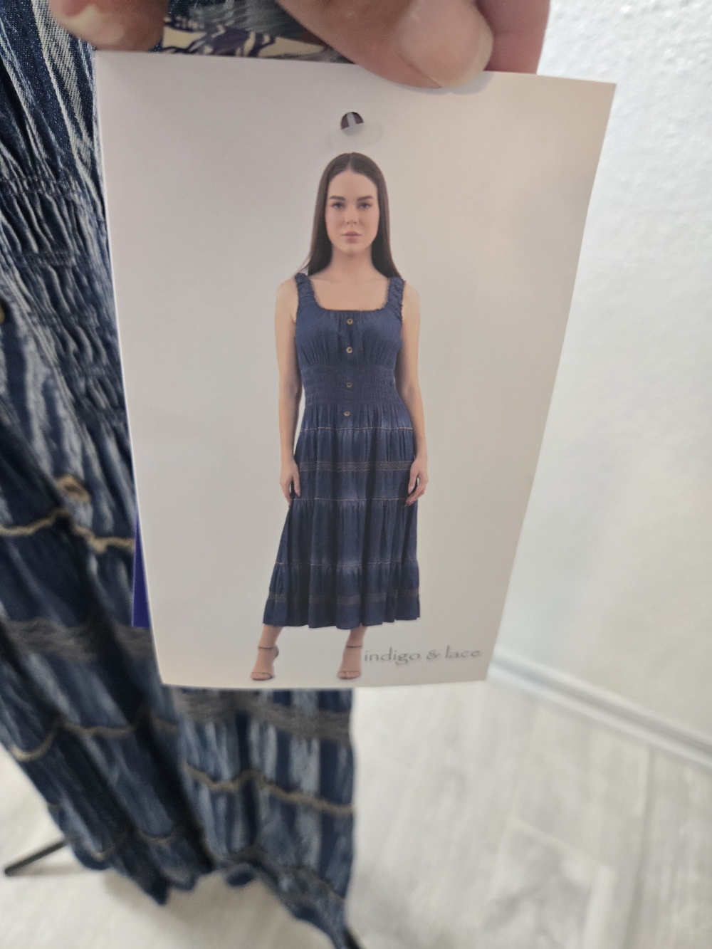 Smocked Navy Blue Tiered Maxi Dress with Button Front - Picture 5 of 10